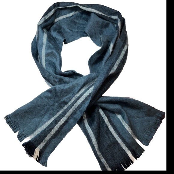 Pokoloko ALPACA LONG BLUE Scarf White Stripe Ecuador Unisex 13"x76" Soft Fringe - Picture 2 of 13